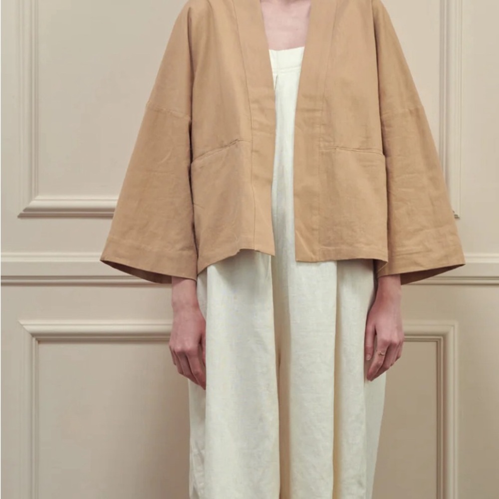 Open front cotton ramie jacket